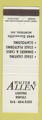 Matchbook Cover - Walter Allen Lighting Rentals Montreal QC