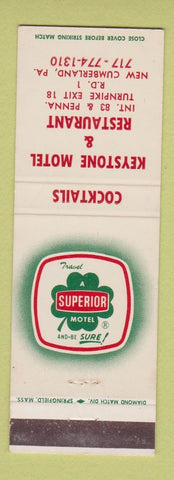 Matchbook Cover - Keystone Motel Restaurant New Cumberland PA Superior