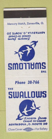 Matchbook Cover - Swallows Restaurant Ashtabula OH
