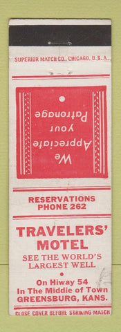 Matchbook Cover - Travelers' Motel Greensburg KS WEAR
