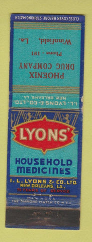 Matchbook Cover - Phoenix Drug Company Winnfield LA Lyons Medicines WEAR