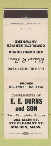 Matchbook Cover - EE Burns and Son Malden MA