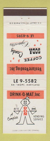 Matchbook Cover - Drink O Mat Vending Baltimore MD DD Bean