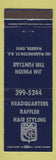 Matchbook Cover - Headquarters Raffler Hair Styling Warren OH