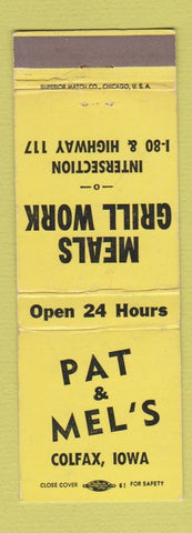 Matchbook Cover - Pat & Mel's Colfax IS Meals Grill Work