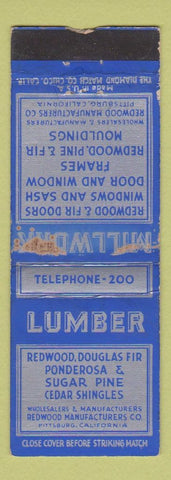 Matchbook Cover - Millwork Lumber Pittsburg CA WORN