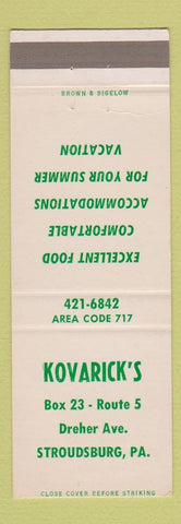 Matchbook Cover - Kovarick's Restaurant Stroudsburg PA