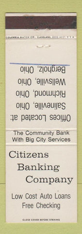 Matchbook Cover - Citizens Banking Salineville Richmond Wellsville Bergholz OH