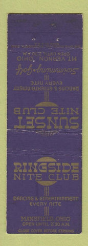 Matchbook Cover - Sunset Nite Club Mount Vernon OH Mansfield PRINTING ERROR