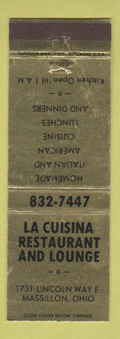 Matchbook Cover - La Cuisina Restaurant Lounge Massillon OH Italian WEAR