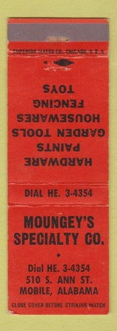 Matchbook Cover - Moungey's Specialty Hardware Paints Mobile AL