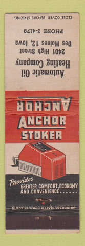 Matchbook Cover - Anchor Stoker Automatic Oil Heating Des Moines IA