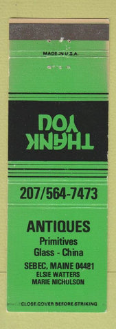 Matchbook Cover - Antiques Primitives Sebec ME