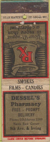 Matchbook Cover - Dessel's Pharmacy San Francisco CO Star WORN
