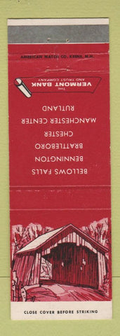 Matchbook Cover - Vermont Bank Bellows Falls Bennington Chester Rutland VT