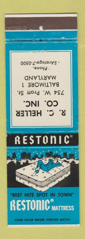 Matchbook Cover - Restonic Mattress RC Heller Baltimore MD
