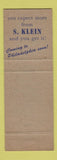 Matchbook Cover - S Klein Store Philadelphia PA