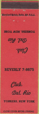 Matchbook Cover - Club Del Rio Yonkers NY
