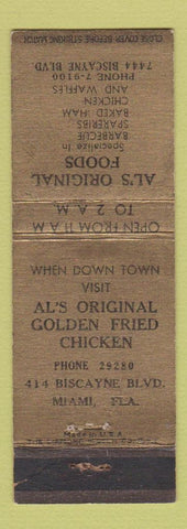 Matchbook Cover - Al's Original Foods Miami FL WORN Fried Chicken