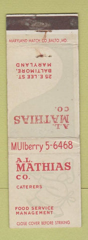 Matchbook Cover - AL Mathias Catering Baltimore MD WEAR
