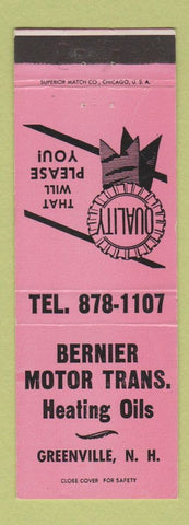 Matchbook Cover - Bernier Motor Trans Heating Oils Greenville NH