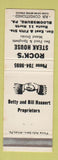 Matchbook Cover - Rock's Steak House Bloomsburg PA WEAR