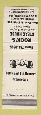 Matchbook Cover - Rock's Steak House Bloomsburg PA WEAR