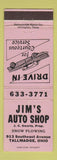 Matchbook Cover - Jim's Auto Shop Tallmadge OH snow plowing