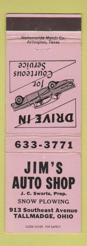 Matchbook Cover - Jim's Auto Shop Tallmadge OH snow plowing