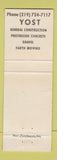Matchbook Cover - Yost Companies Prestressed Concrete Decatur IN