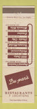 Matchbook Cover - Du-par's Restaurants Hollywood Studio City Encino CA