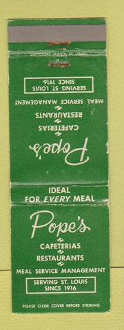 Matchbook Cover - Pope's Cafeterias Restaurnts ST Louis MO WORN