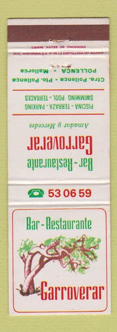 Matchbook Cover - Bar Restaurante Garroverar Oollenca Mallorca Spain