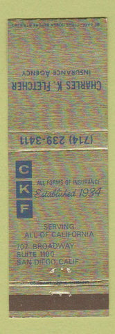 Matchbook Cover - Charles Fletcher Insurance San Diego CA