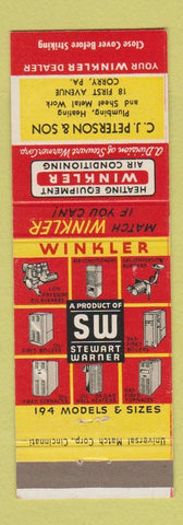 Matchbook Cover - Winkler Heating Air Conditioning CJ Peterson Corry PA