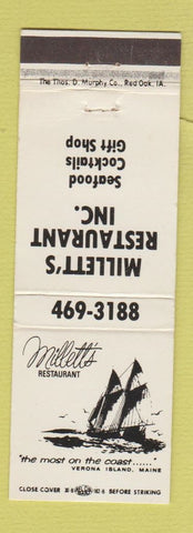 Matchbook Cover - Millett's Restaurant Verona Island ME