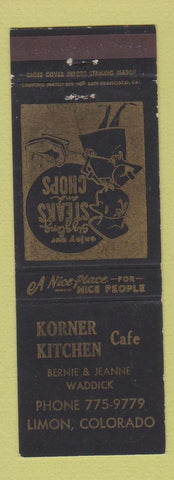 Matchbook Cover - Korner Kitchen Cafe Limon Colorado Bernie Waddick WEAR