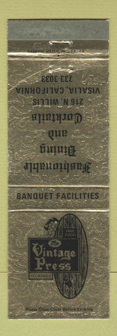Matchbook Cover - Vintage Press Restaurant Visalia CA