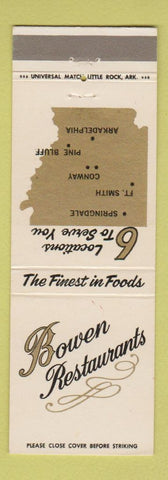 Matchbook Cover - Bowen Restaurants Fort Smith Conway Springdale Pine Bluff AR