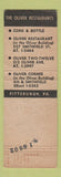 Matchbook Cover - The Oliver Restaurant Cork and Bottle Pittsburgh PA WEAR