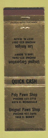 Matchbook Cover - Poly Pawn Shop Los Amigos Unigoal Fort Worth TX