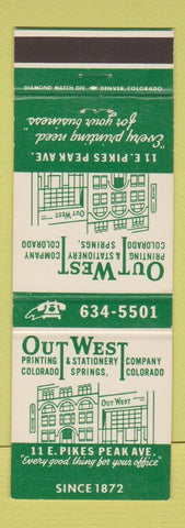Matchbook Cover - Out West Printing Colorado Springs Stationery