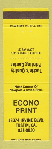 Matchbook Cover - Econo Print Tustin CA Xerox Copies