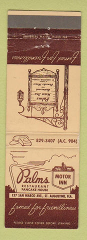 Matchbook Cover - Palms Restaurant Motor Inn St Augustine FL