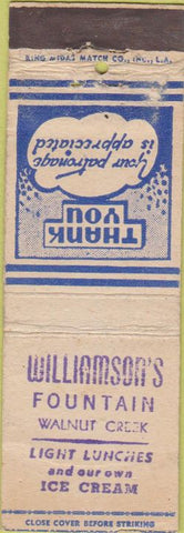 Matchbook Cover - Williamson's Fountain Walnut Creek CA King Midas WEAR