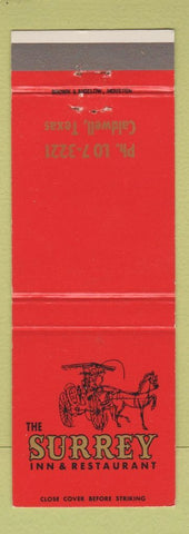 Matchbook Cover - Surrey Restaurant Inn Caldwell TX
