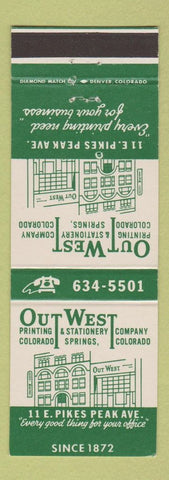 Matchbook Cover - Out West Printing Colorado Springs Stationery