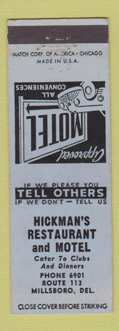 Matchbook Cover - Hickman's Restaurnt Motel Millsboro DE