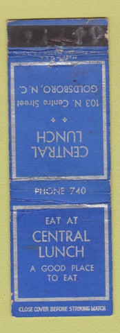 Matchbook Cover - Central Lunch Goldsboro NC WORN