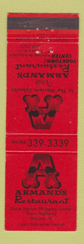 Matchbook Cover - Armand's Restaurant Harvey IL Lombard